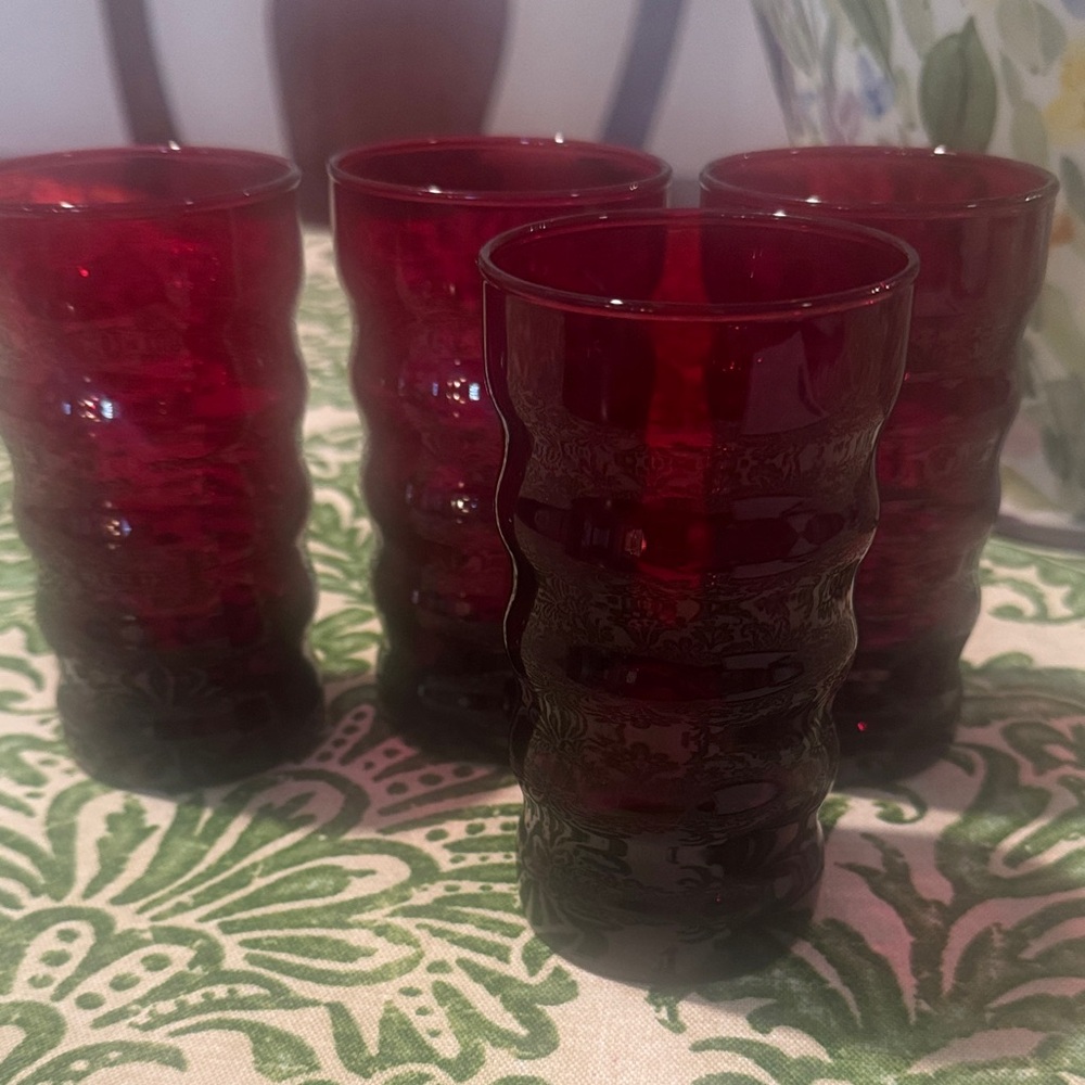 Set of 4 Ruby Red Anchor Hocking Vintage Tumblers